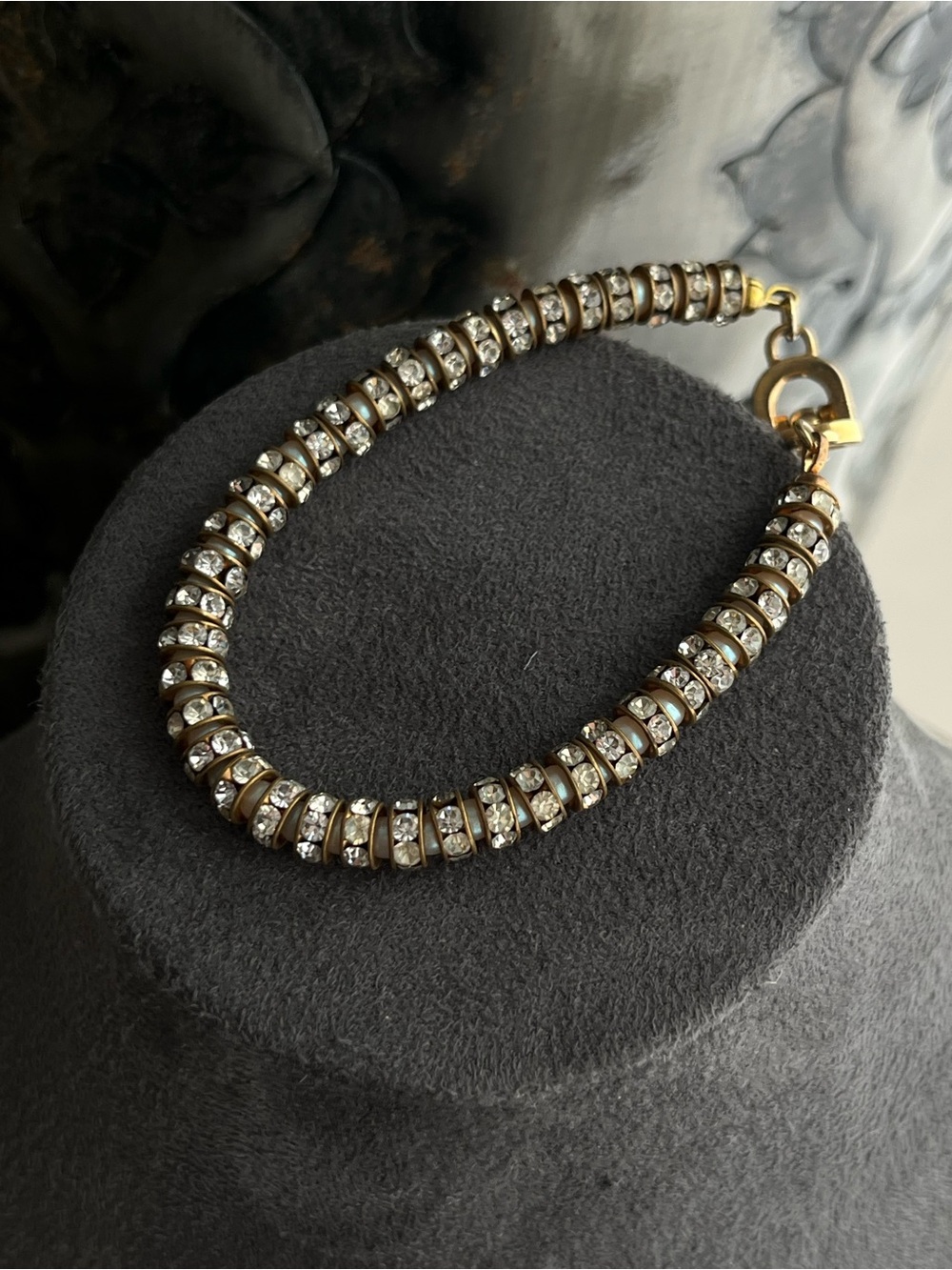 Authentic Vintage Dior Pearl Rhinestone Cluster Spacer Beaded Gold Bracelet